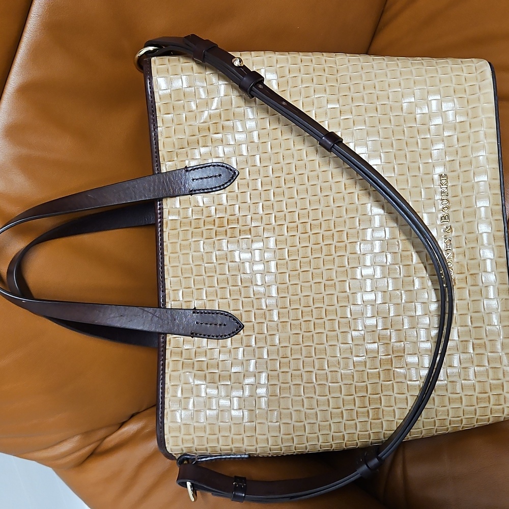 Dooney & Bourke Tan Woven Embossed Leather Tote Bag